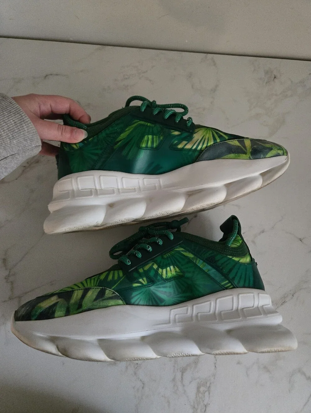 USED Versace Green Jungle Chain Reaction Sneakers Size 42 Or Mens 8.5/9